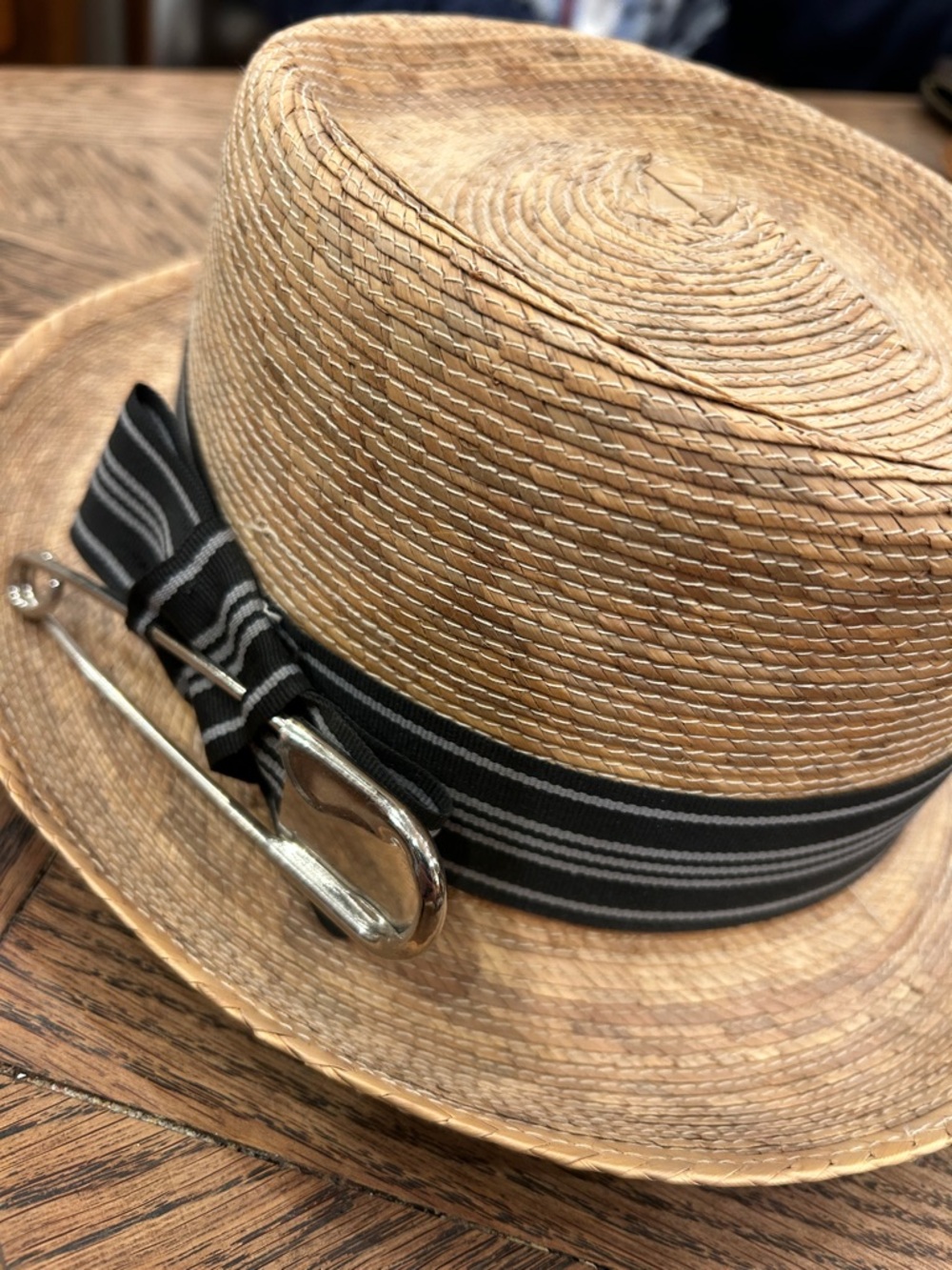 Men's Straw Trilby Hat with Black Grosgrain Band